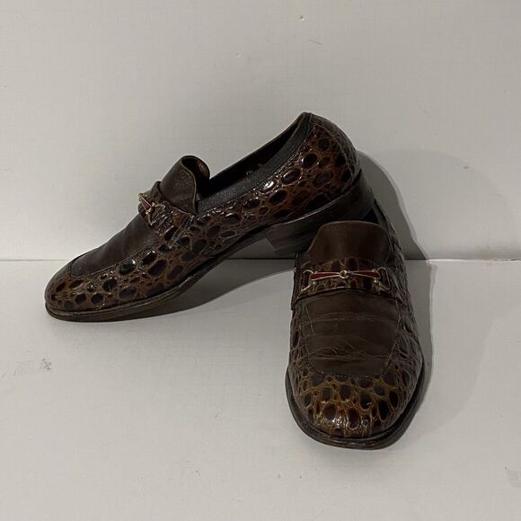 Allen Edmonds Other - Vintage Allen Edmonds Madrid Mens 9.5 D Brown Crocodile Leather Loafers Horesbit